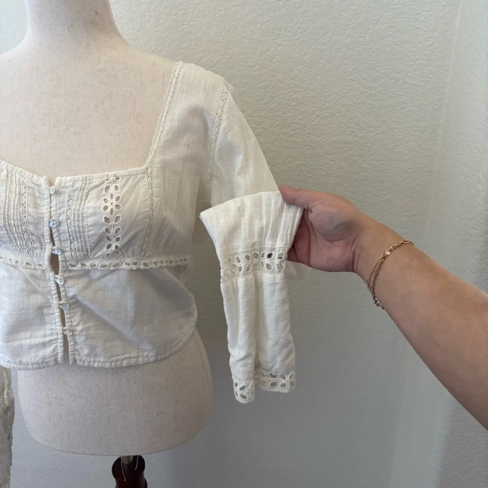 Free People‎ Joi eyelet cropped top white size XS